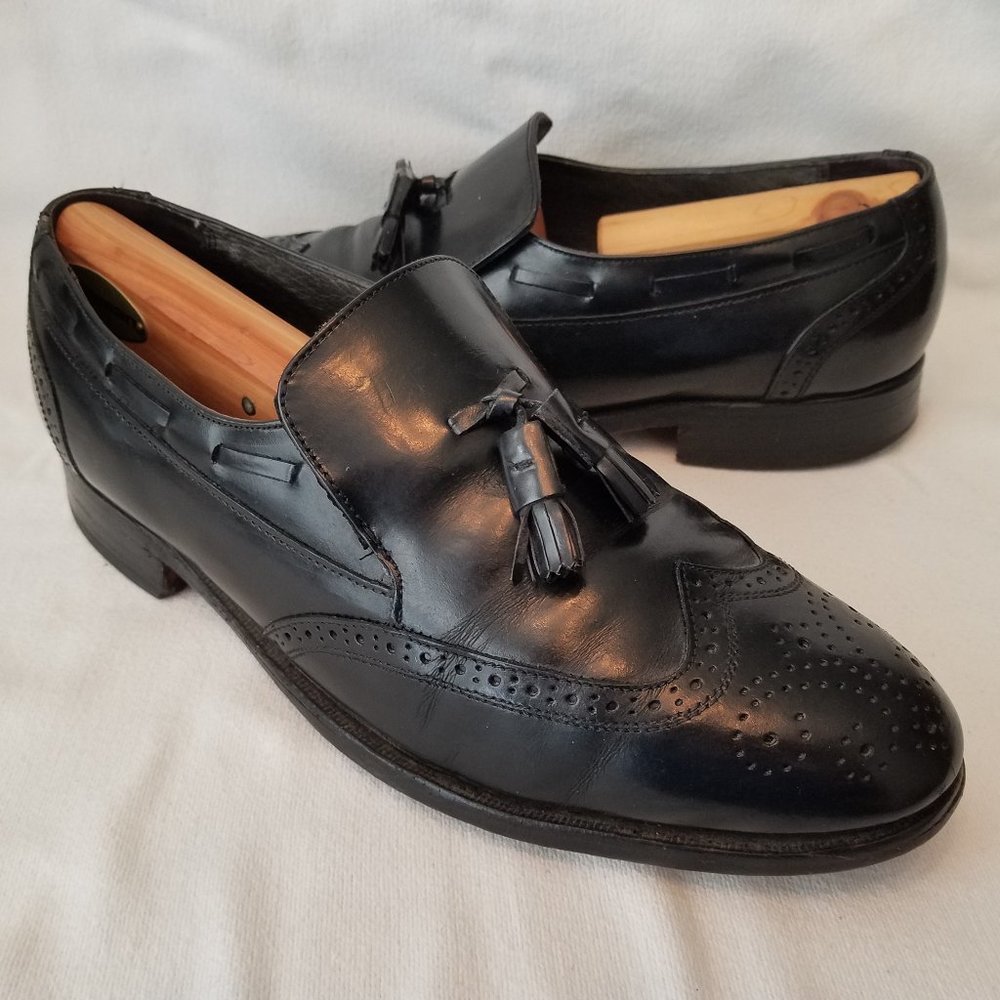 Stafford Loafers Black Leather Tassel Wingtip Brogue Comfort Plus Shoes 10.5 D/B